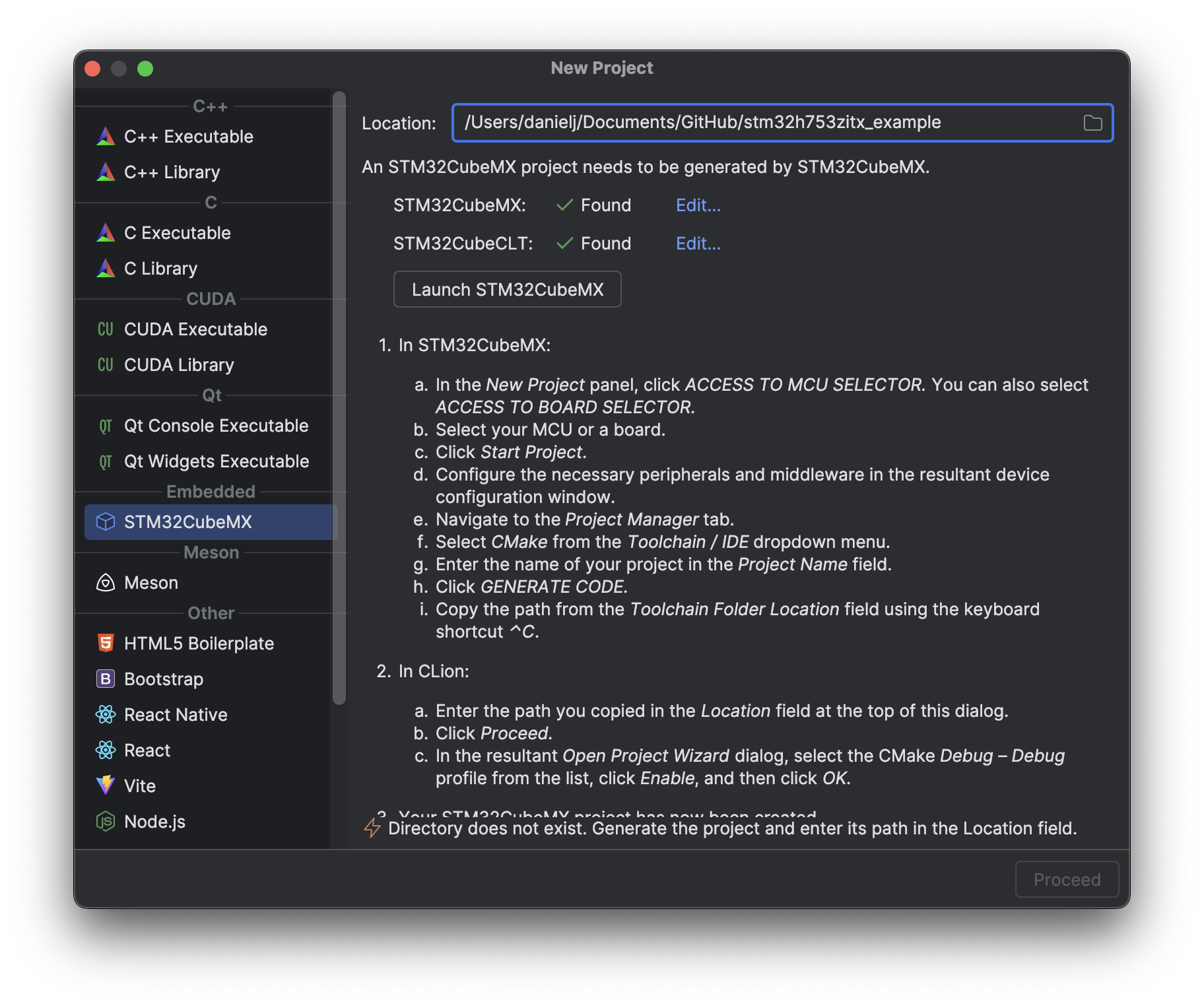 CLion new STM32CubeMX project.png